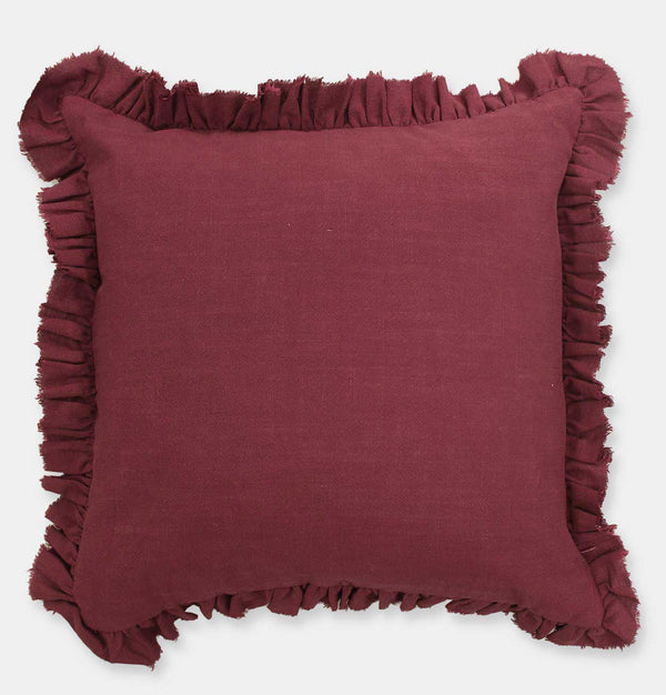 Ruffled Linen Cushion in Plum – 45 cm
