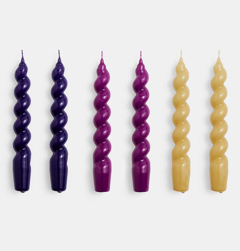 HAY Candle Set of 6 – Spiral – Purple, Fuchsia & Mustard