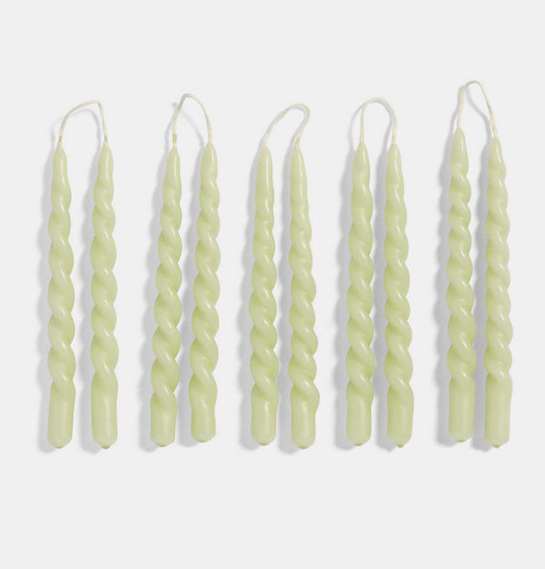 HAY Mini Swirl Candle in Light Green – Set of 10