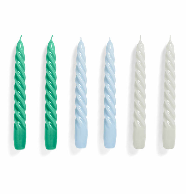 HAY Candle – Set of 6 – Twist – Green, Light Blue, Light Grey