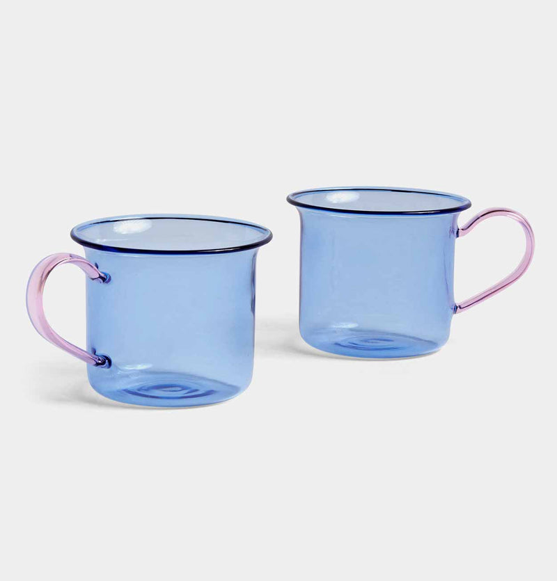 HAY Borosilicate Cup – Set of 2 – Blue with Pink Handle