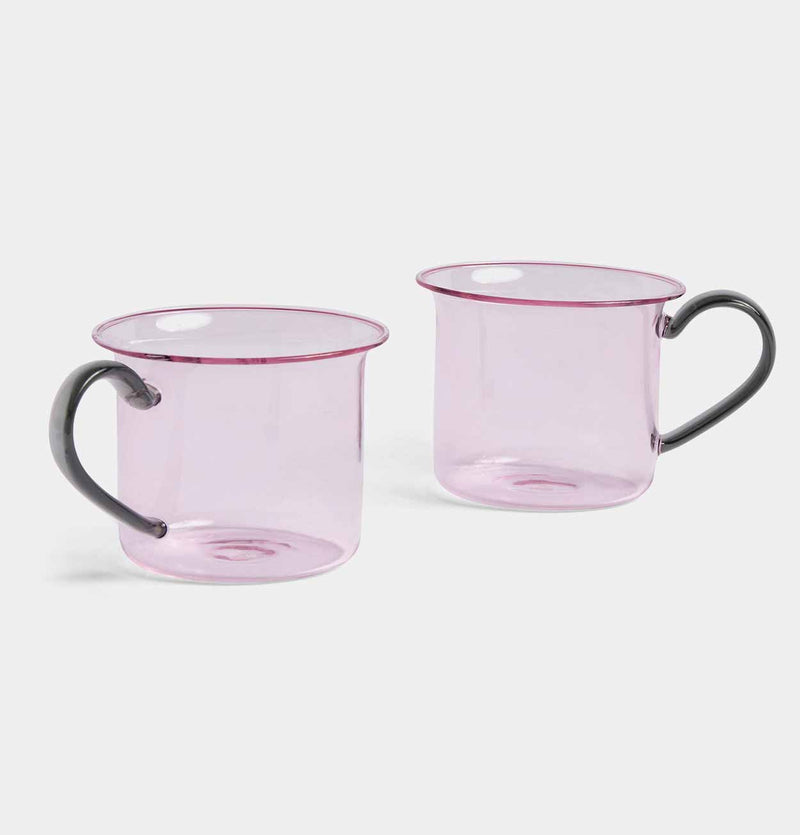 HAY Borosilicate Cup – Set of 2 – Pink with Grey Handle