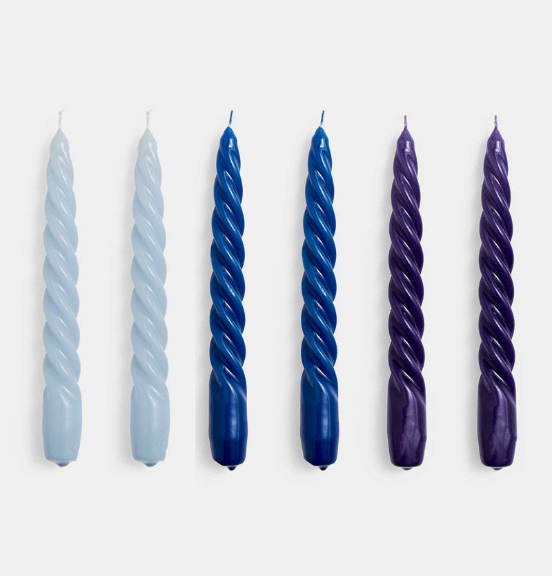 HAY Candle Set of 6 – Twist – Light Blue, Blue & Purple