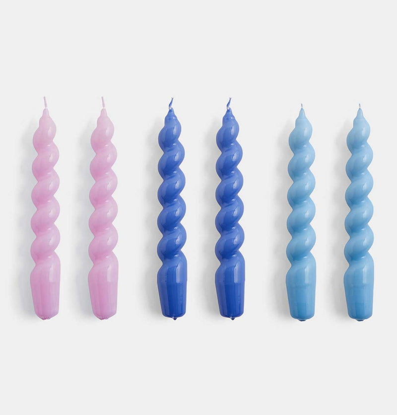 HAY Candle Set of 6 – Spiral – Lilac, Blue & Light Blue