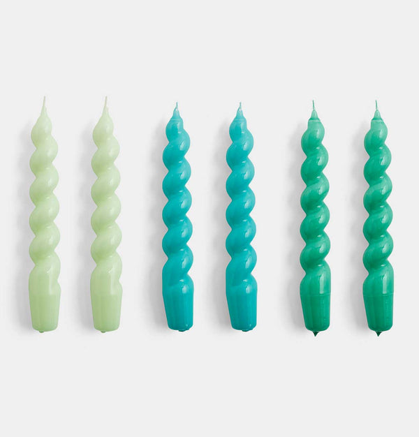 HAY Candle Set of 6 – Spiral – Mint, Green & Aqua Green