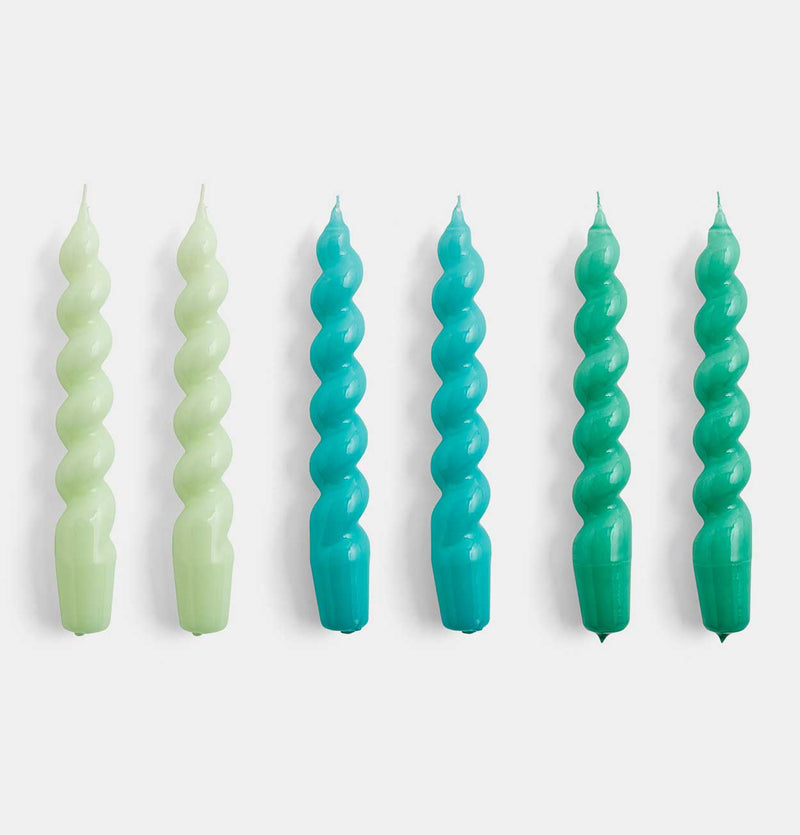 HAY Candle Set of 6 – Spiral – Mint, Green & Aqua Green