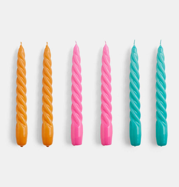 HAY Candle Set of 6 – Twist – Tangerine, Dark Pink & Aqua