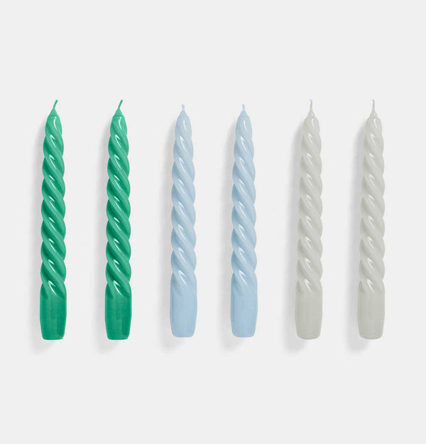 HAY Candle Set of 6 – Twist – Green, Light Blue & Light Grey