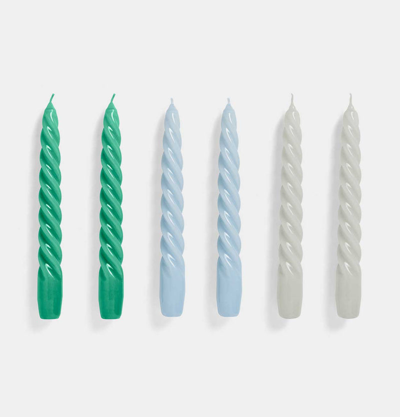 HAY Candle Set of 6 – Twist – Green, Light Blue & Light Grey