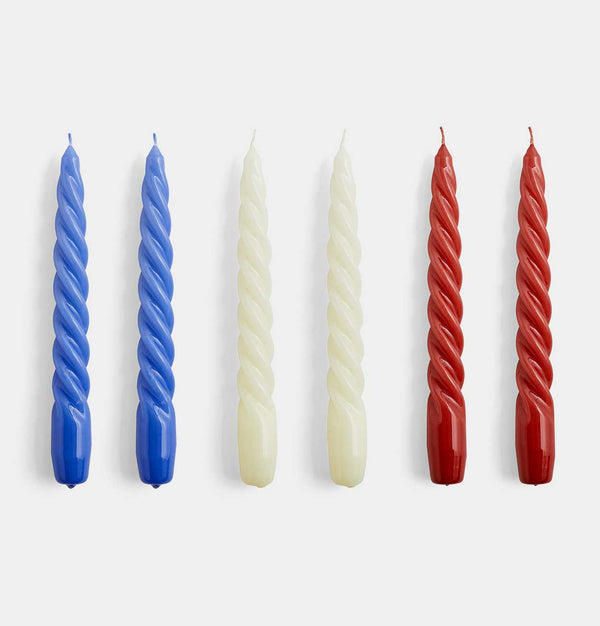 HAY Candle Set of 6 – Twist – Blue, Off White & Burgundy
