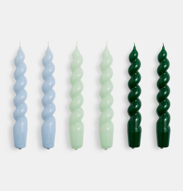 HAY Candle Set of 6 – Spiral – Light Blue, Mint & Green