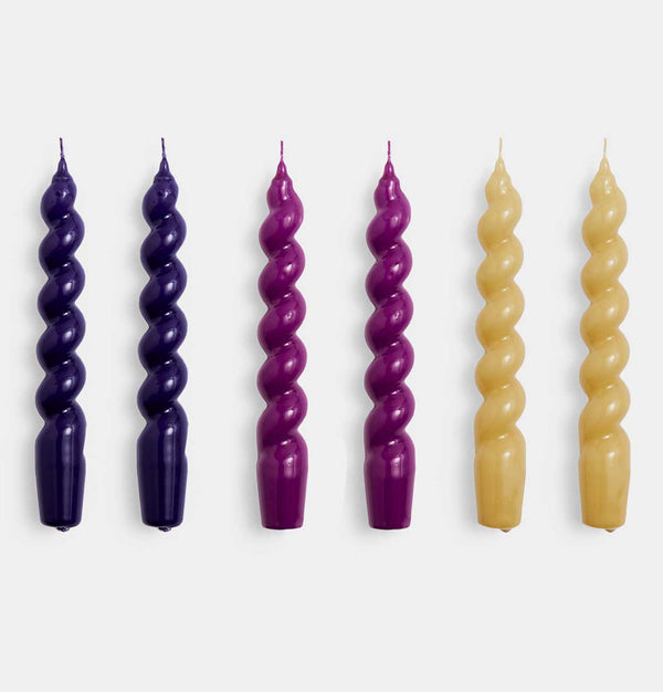 HAY Candle Set of 6 – Spiral – Purple, Fuchsia & Mustard