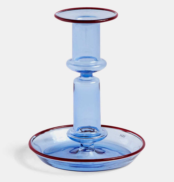 HAY Flare Candle Holder in Light Blue with Red Rim