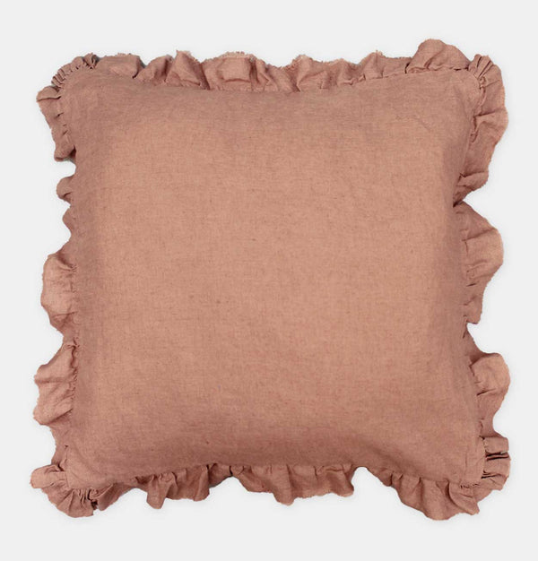Ruffled Linen Cushion in Dusty Pink – 45 x 45 cm