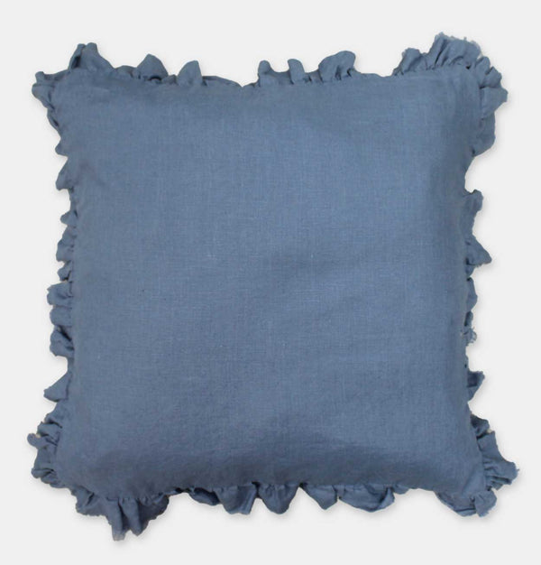 Ruffled Linen Cushion in Navy – 45 x 45 cm
