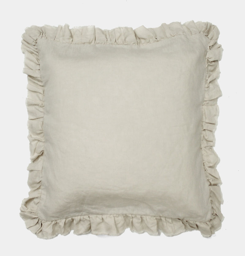 Ruffled Linen Cushion in Cream – 45 cm