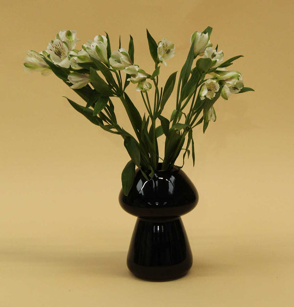 Glass Mushroom Vase in Black