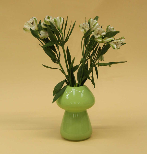 Glass Mushroom Vase in Chartreuse