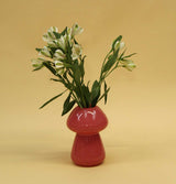 Glass Mushroom Vase in Berry Red