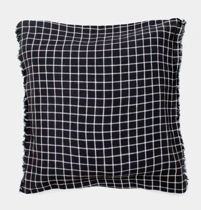 Linen Check Cushion in Dark Navy – 45 cm