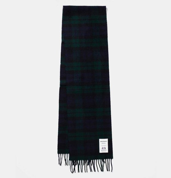 Norse Projects Moon Checked Lambswool Scarf in Black Watch Check