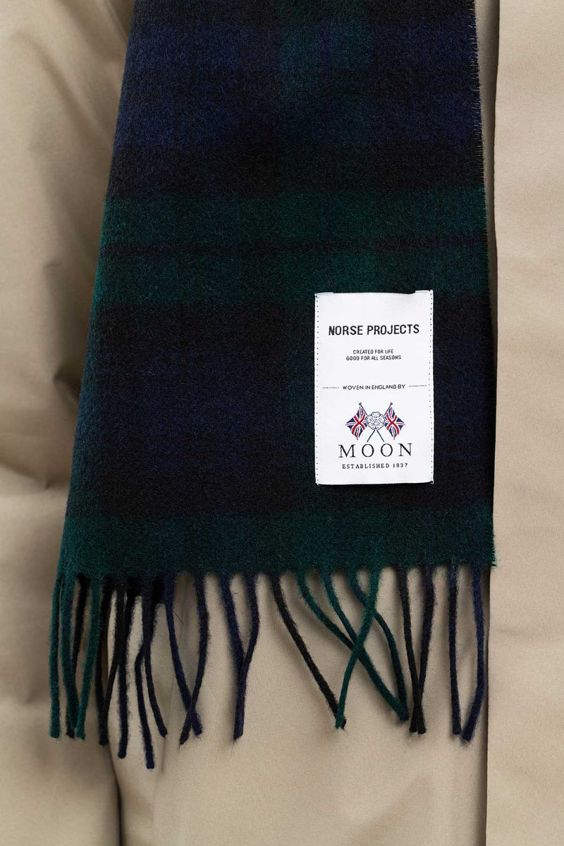 Norse Projects Moon Checked Lambswool Scarf in Black Watch Check