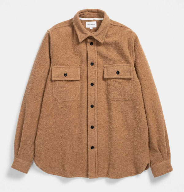 Norse Projects Silas Textured Cotton Wool Overshirt in Camel