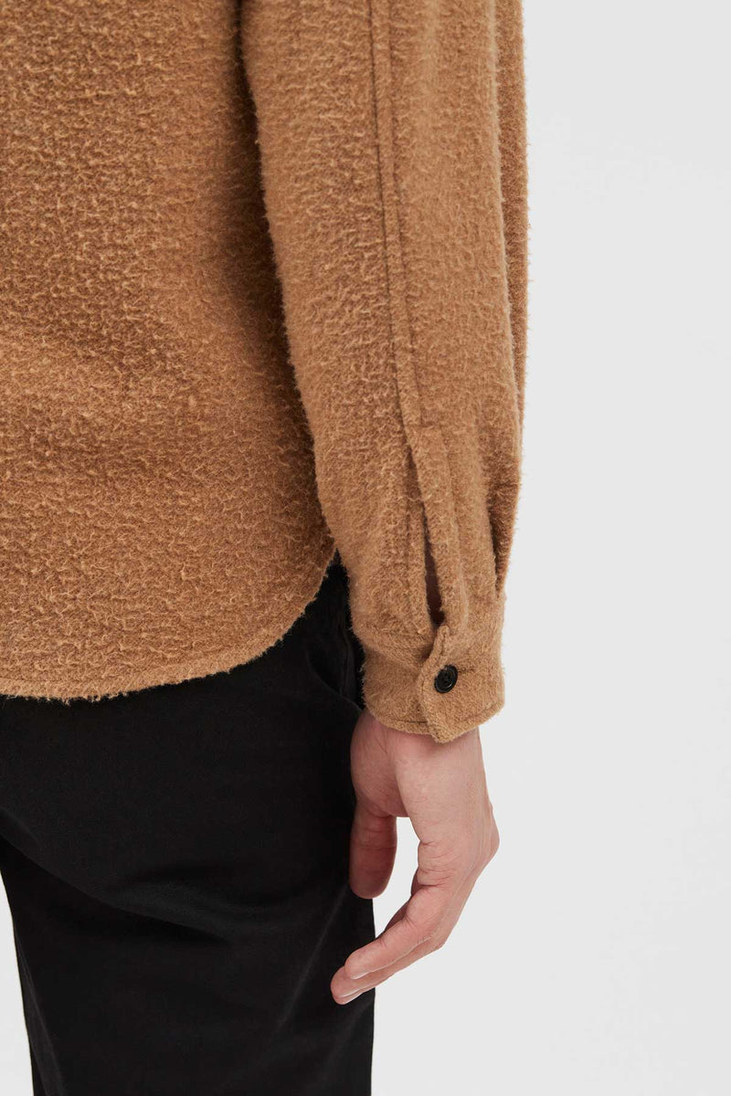 Norse Projects Silas Textured Cotton Wool Overshirt in Camel