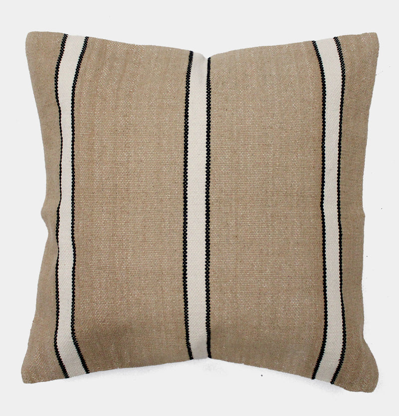 Cotton Cushion in Beige, Cream & Black Stripe – 53 cm