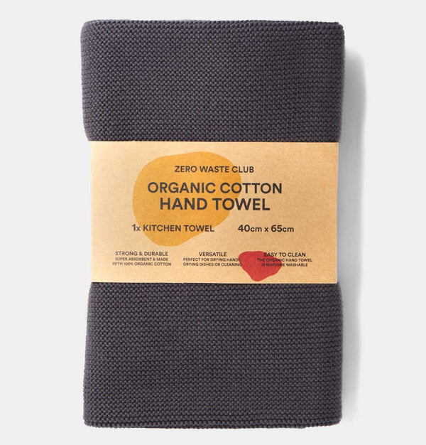 Zero Waste Club Organic Cotton Hand Towel in Coal Grey