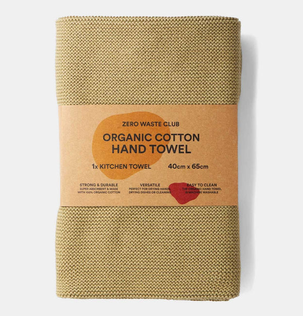 Zero Waste Club Organic Cotton Hand Towel in Olive Green
