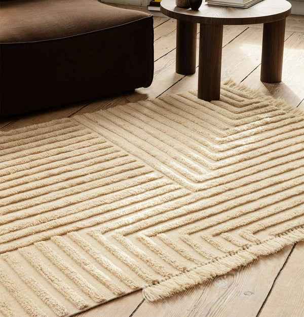 Ferm Living Crease Wool Rug – Light Sand – Large
