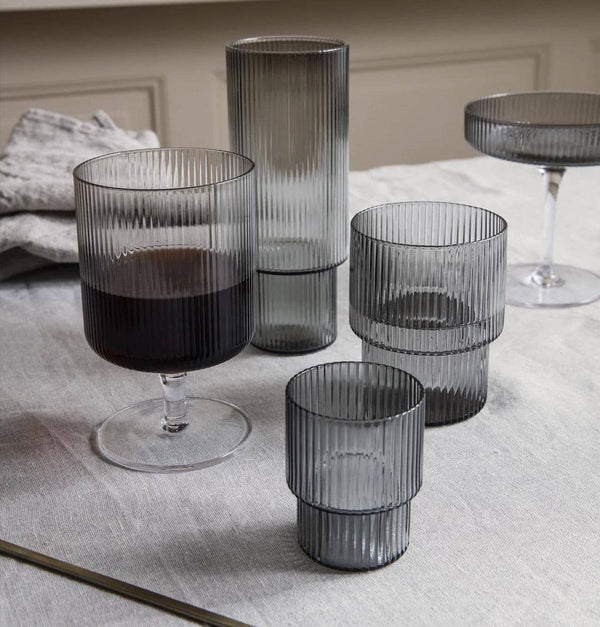 Ferm Living Ripple Wine Glasses – Set of 2 – Smoked Grey
