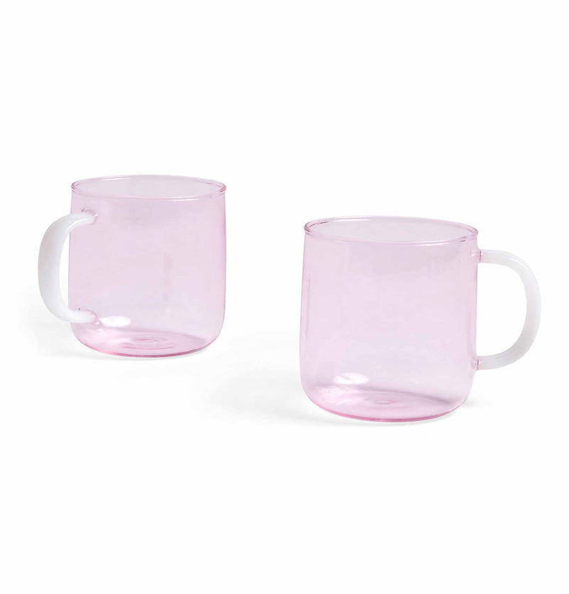 HAY Borosilicate Mug – Set of 2 – Pink with White Handle