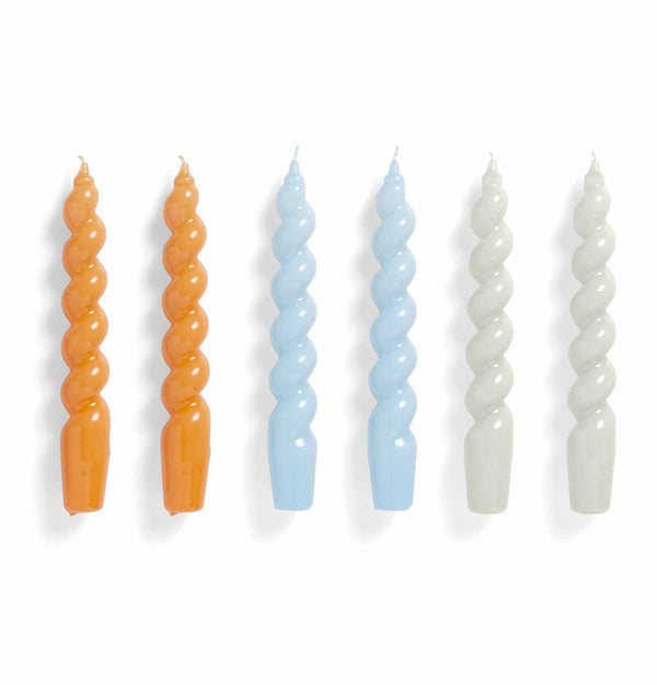 HAY Candle – Set of 6 – Spiral – Tangerine, Light Blue, Light Grey