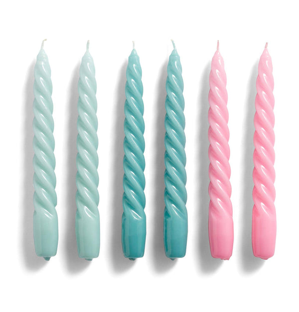 HAY Candle – Set of 6 – Twist – Arctic Blue, Teal, Pink
