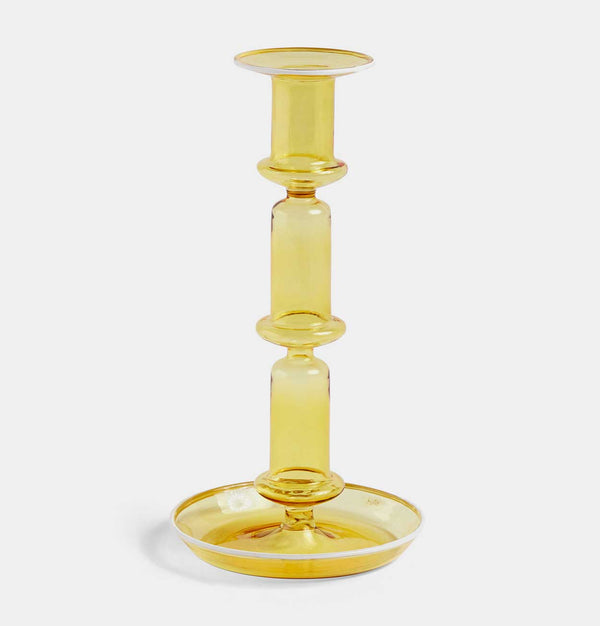 HAY Flare Tall Candle Holder in Yellow with White Rim