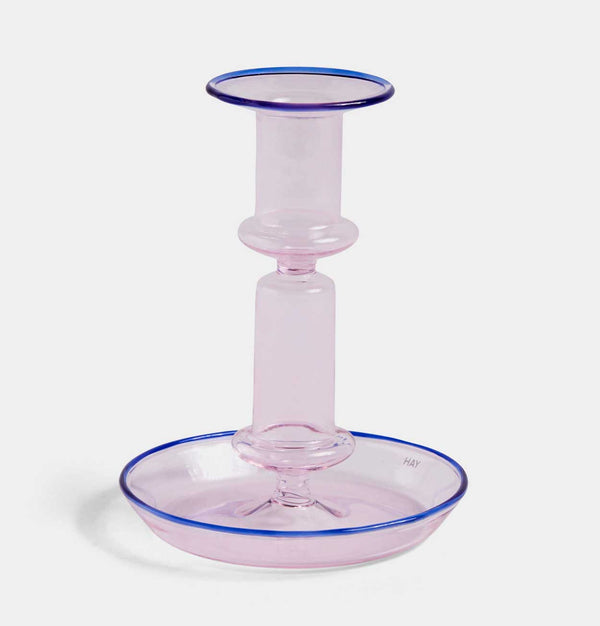 HAY Flare Candle Holder in Pink with Blue Rim