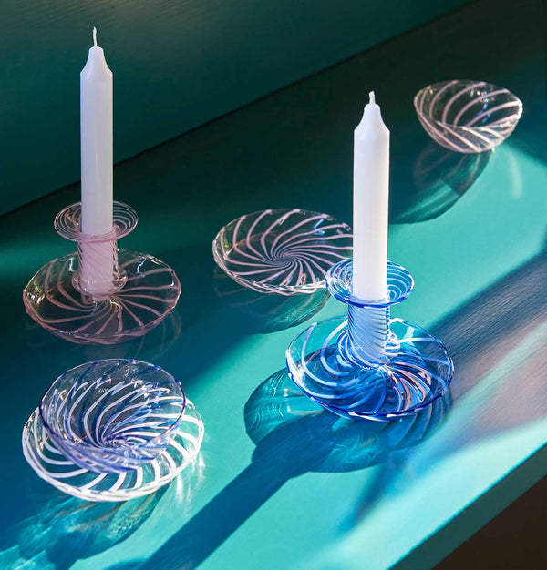 HAY Flare Stripe Candle Holder in Light Blue & White