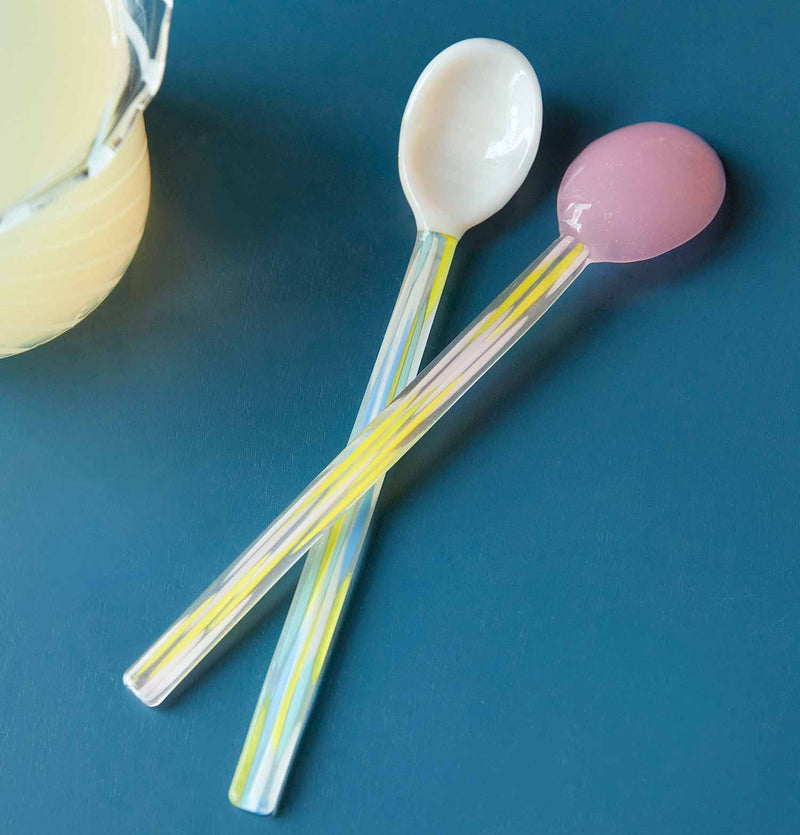 HAY Glass Spoons – Set of 2 – Light Pink & White
