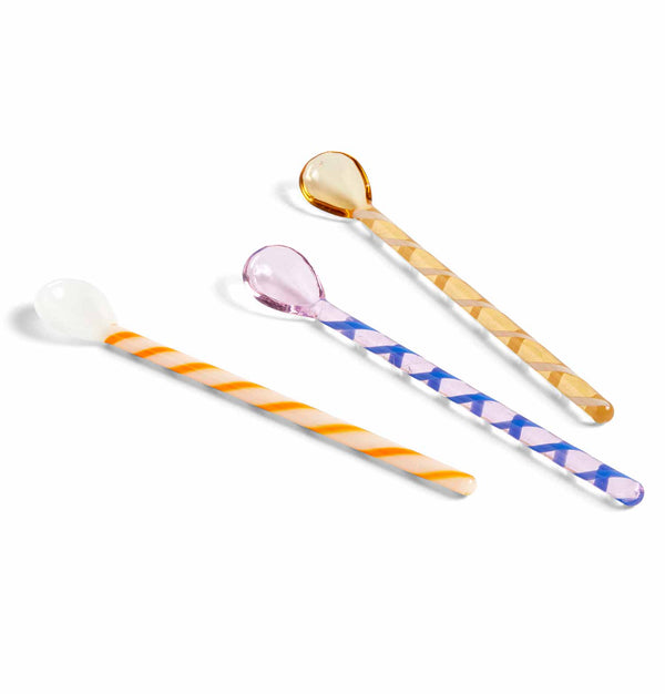 HAY Glass Spoons – Set of 3 – Amber, Light Pink & White