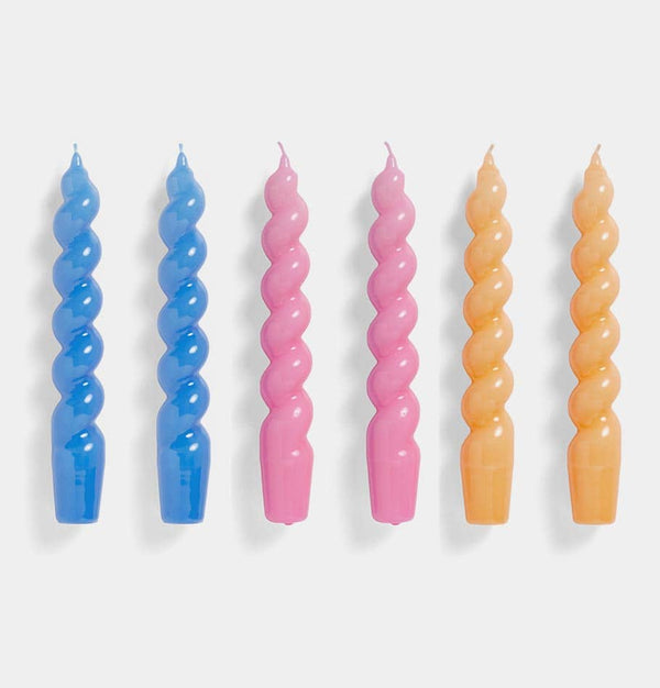 HAY Candle – Set of 6 – Twist – Sky Blue, Dark Pink, Dark Peach