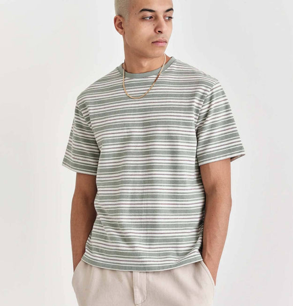 Wax London Dean T-Shirt in Light Green Trail Stripe